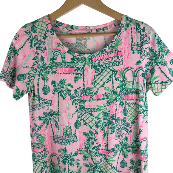 Lilly Pulitzer Cody T Shirt Dress Womens M Mandevilla Pink Palm Trellis Print - Picture 4 of 11